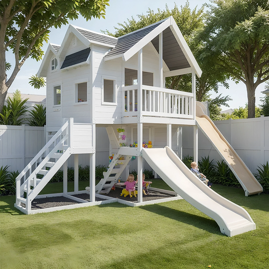 All-in-One Wooden Swing Set with Sandbox, Slide & Ladder – Outdoor Play Tower
