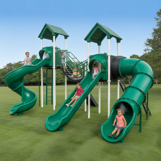 Wooden Kids Playground with Triple Slides & Bridge | 22x12x9 ft Outdoor Playhouse