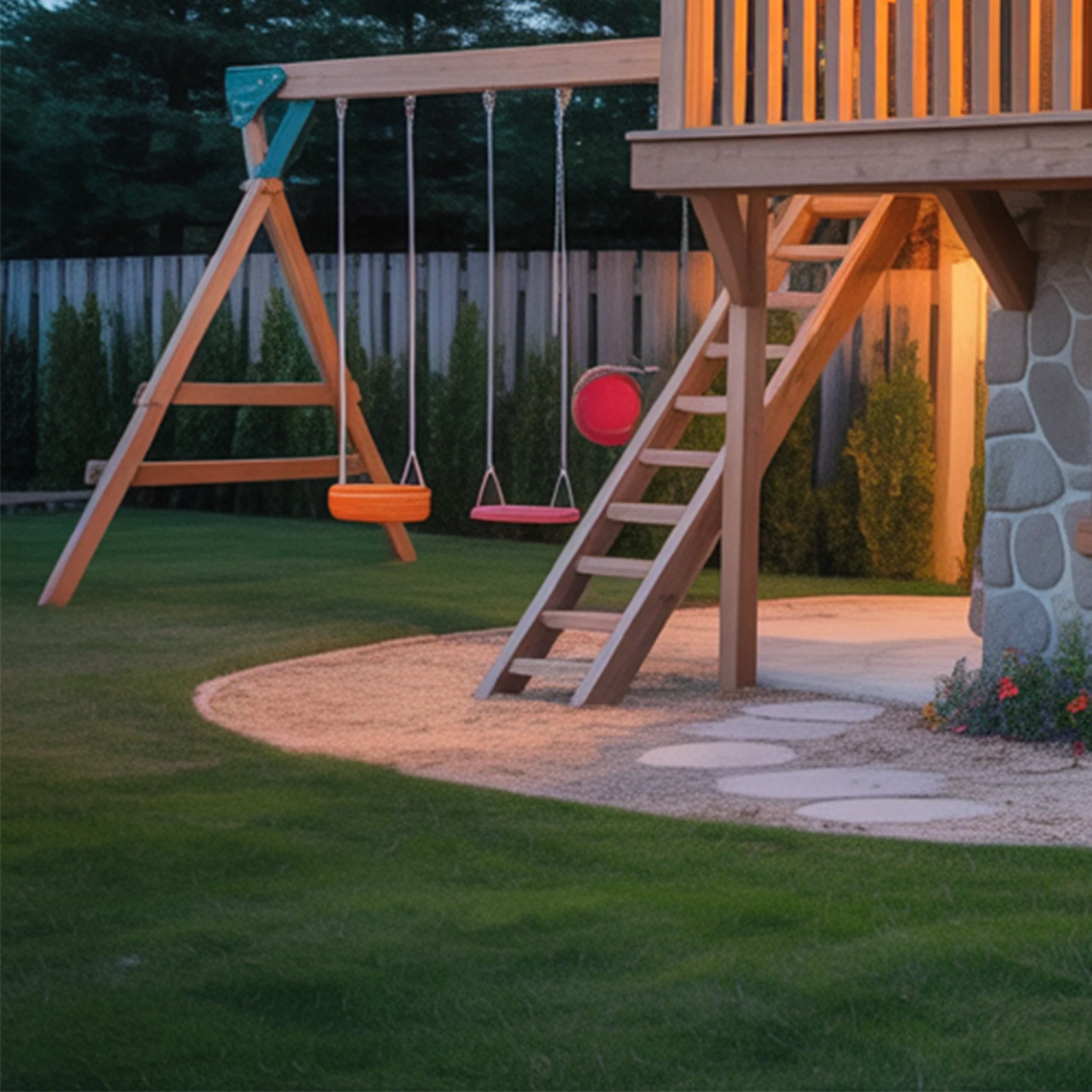 Whimsical Wooden Playhouse with Spiral Slide & Swings | Two-Story Outdoor Playground for Kids Adventure