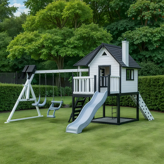 Deluxe Wooden Swing Set with Double Slides & Playhouse – Backyard Fun for Kids