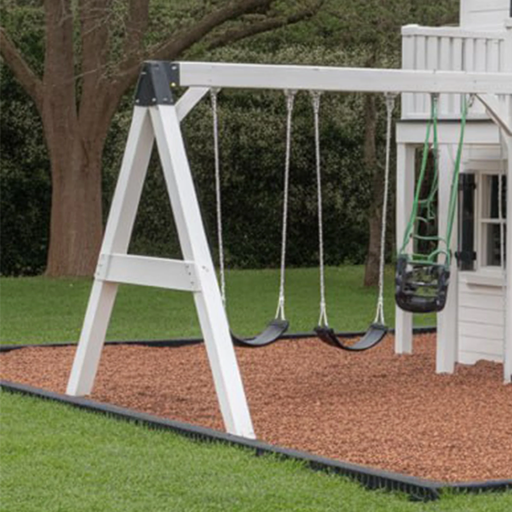 Luxury Two-Story Wooden Playhouse with Spiral Slide, Double Swings & Balcony – Outdoor Kids Playground Set 22x12x9 ft