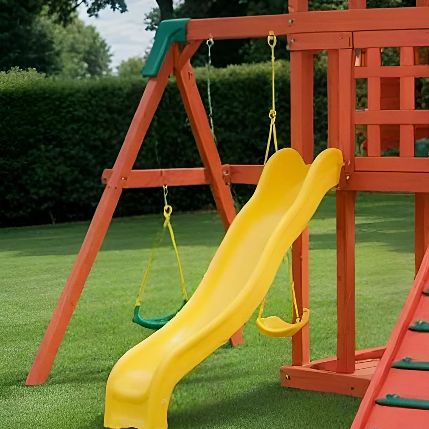 Luxury Outdoor Wooden Swingset with Dual Slides & Playhouse