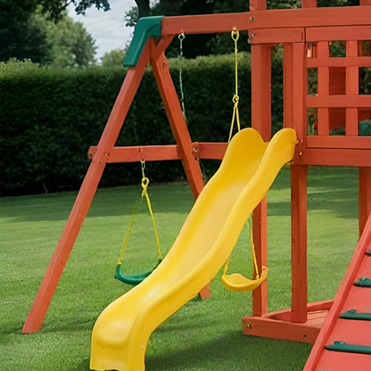 Luxury Outdoor Wooden Swingset with Dual Slides & Playhouse
