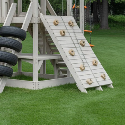 Premium Backyard Wooden Swingset with Double Slides & Playhouse
