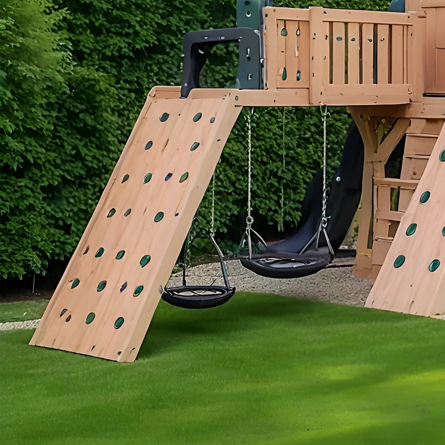 Wooden Swing Set with Slide, Climbing Wall & Playhouse – Outdoor Kids Playground (23 ft)