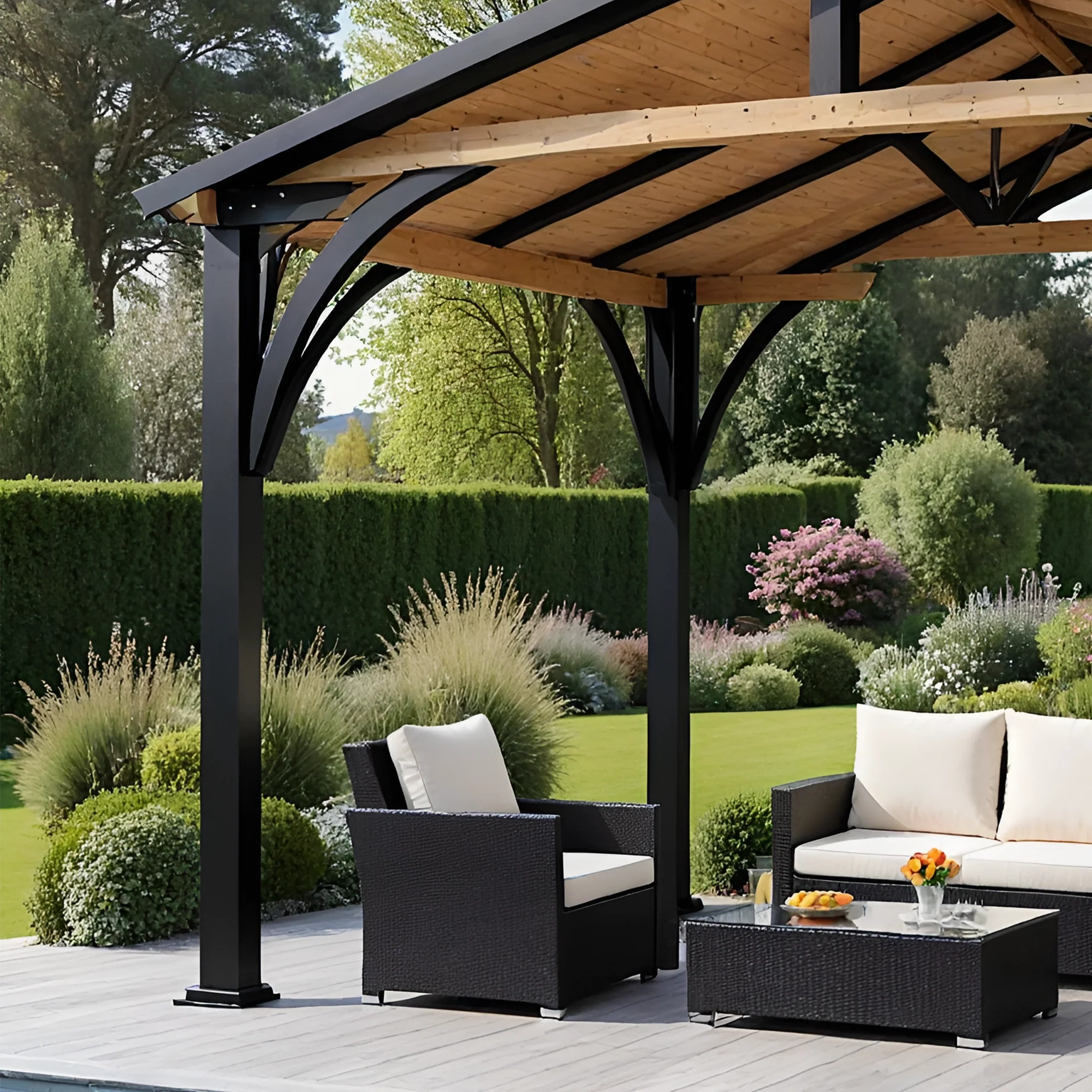 12x12 Wooden & Steel Gazebo with Gable Roof | Outdoor Pavilion for Patio, Garden & Poolside