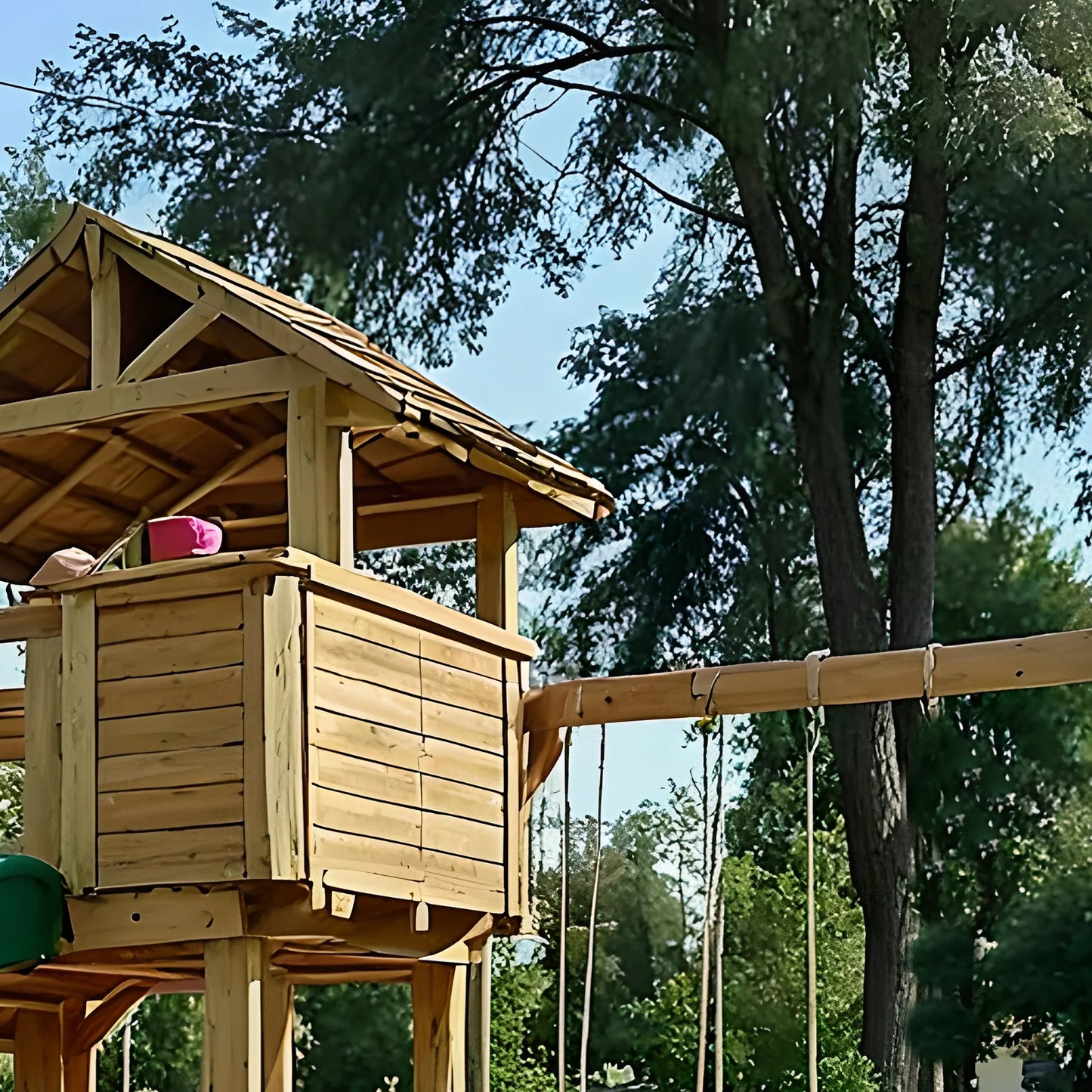 Safe Kids Swing Set for Backyard – Wooden Outdoor Playset with Playhouse & Slides