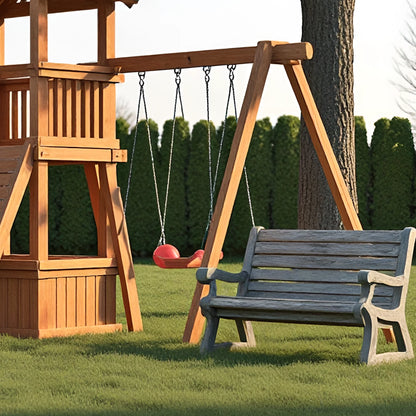 Outdoor Swing Set with Wooden Playhouse & Slide – Durable Backyard Play Structure
