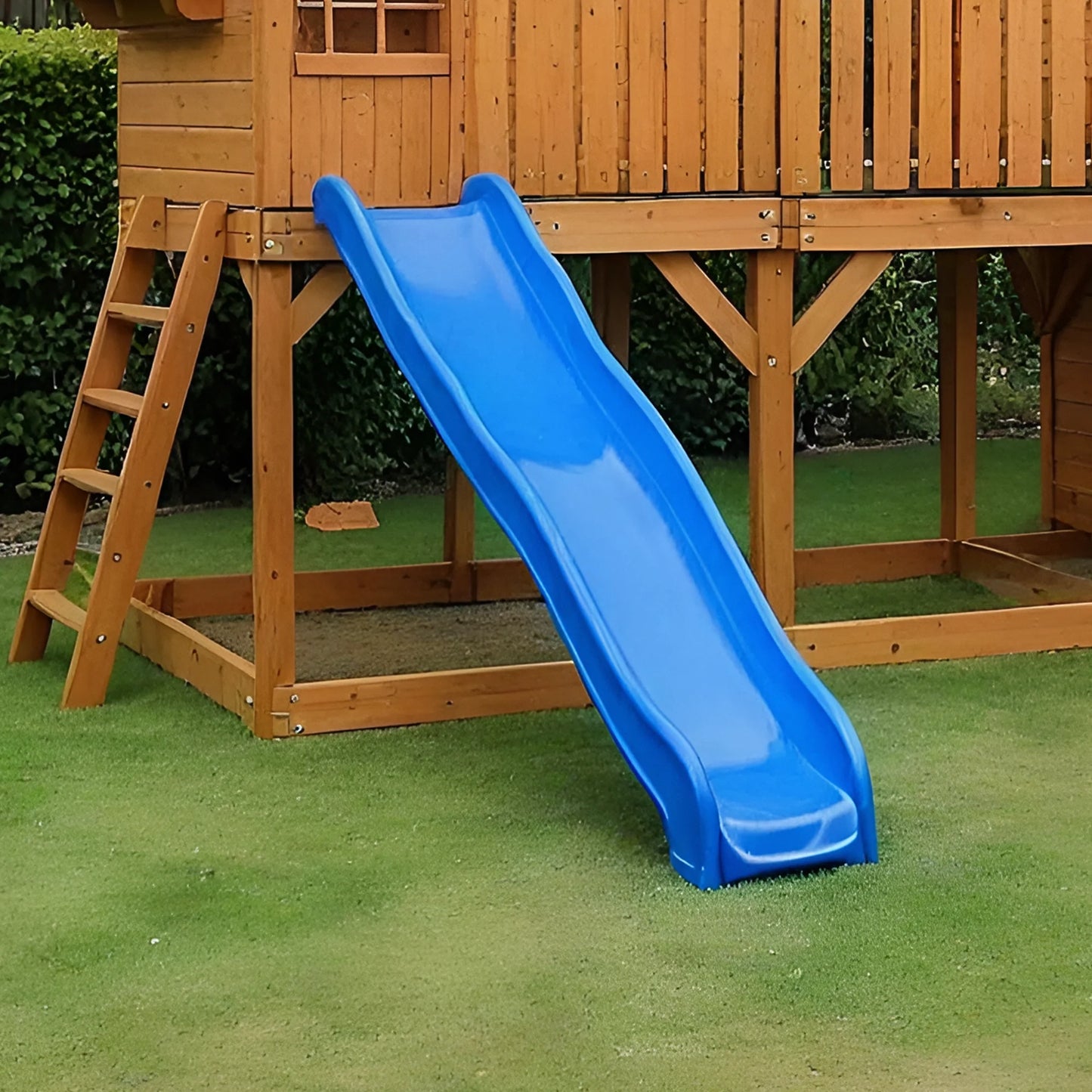 Outdoor Wooden Swingset with Playhouse, Slide & Climbing Wall