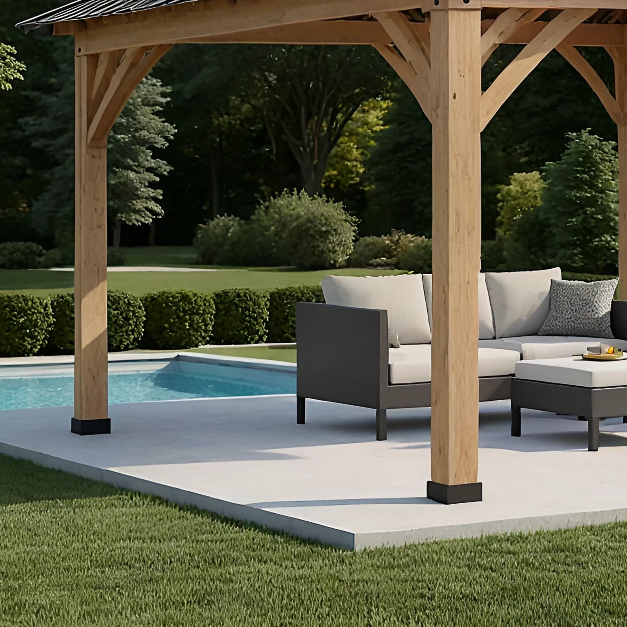 12x12 Wooden Gazebo with Metal Roof | Outdoor Pavilion for Garden, Patio & Poolside Shade