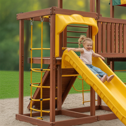 Wooden Swingset with Double Towers, Slides & Swings – Outdoor Kids Playground