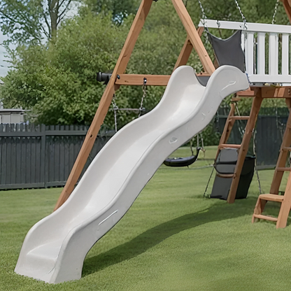 Kids Wooden Swing Set with Rock Wall, Slides & Swing Seats – Outdoor Playset