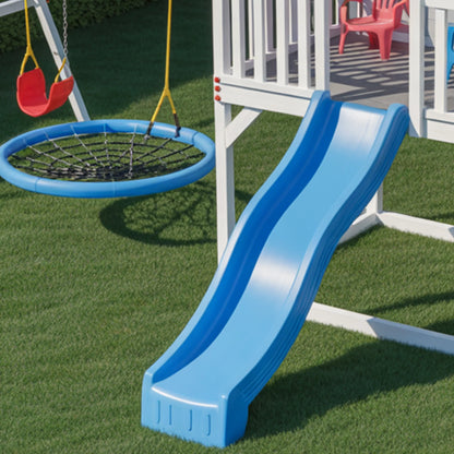 Wooden Playhouse with Slide & Nest Swing | 22x12x9 ft Backyard Playground for Kids