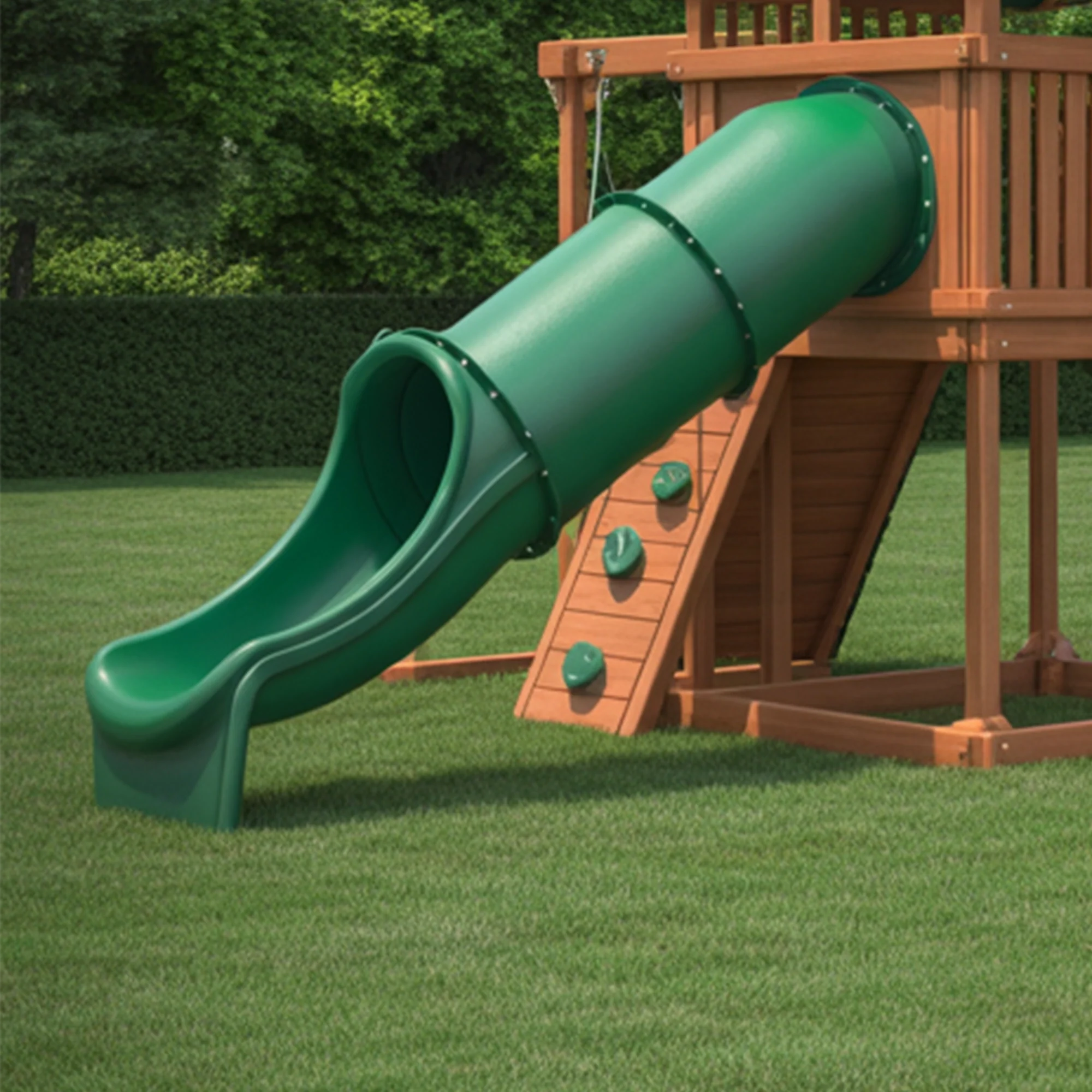 Deluxe Wooden Outdoor Playset with Tube Slide, Double Swings & Climbing Wall – 22ft x 10ft x 9ft