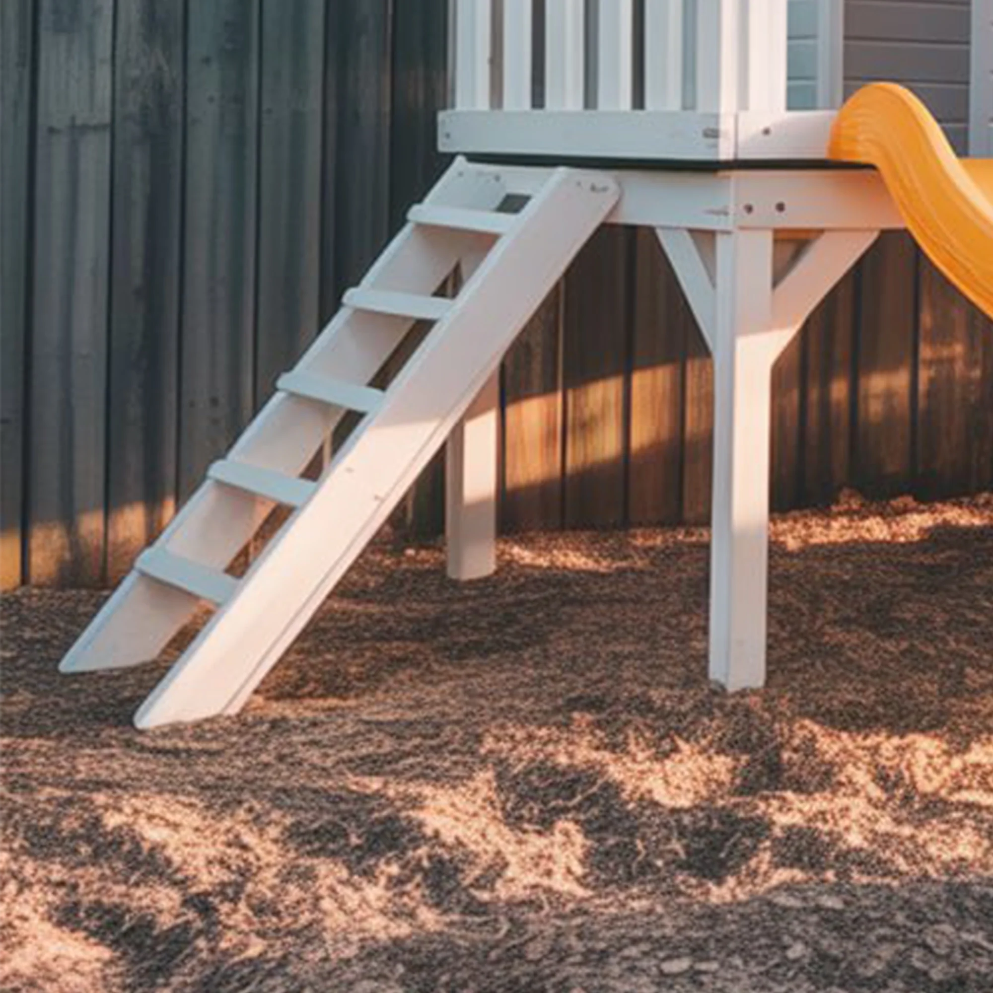 Wooden Outdoor Playhouse for Kids with Yellow Slide & Swing Set