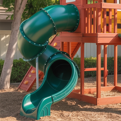 Wooden Playhouse with Spiral Slide, Straight Slide & Swings | Large Outdoor Playground for Kids
