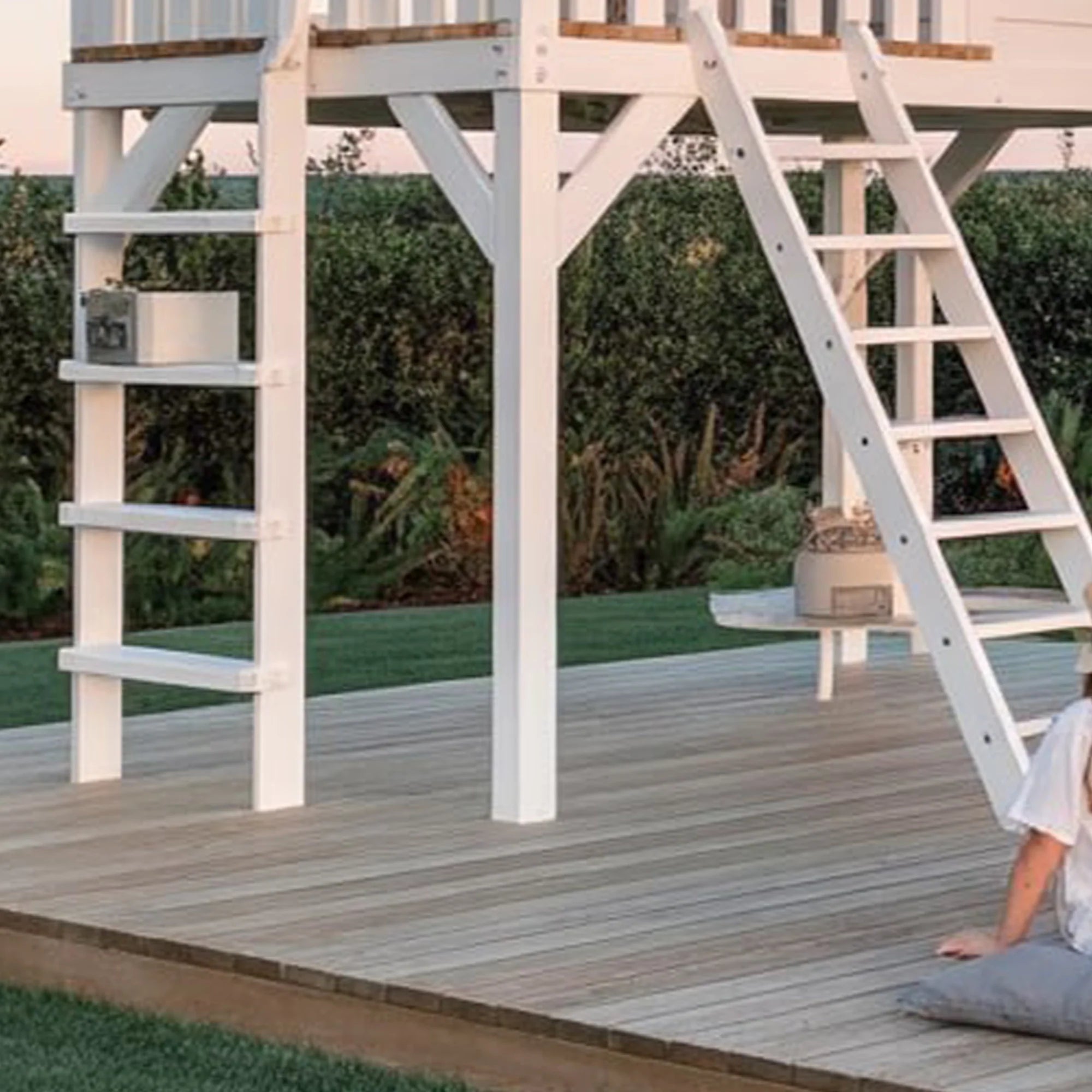 Luxury Wooden Playhouse with Deck, Swing & Slide – 20ft Backyard Kids Outdoor Playground