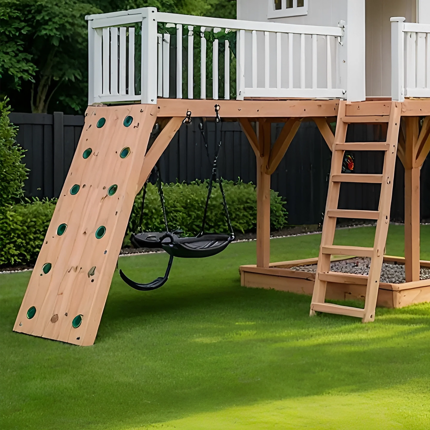 Premium Kids Wooden Playground with Dual Slides, Swings & Adventure Playhouse
