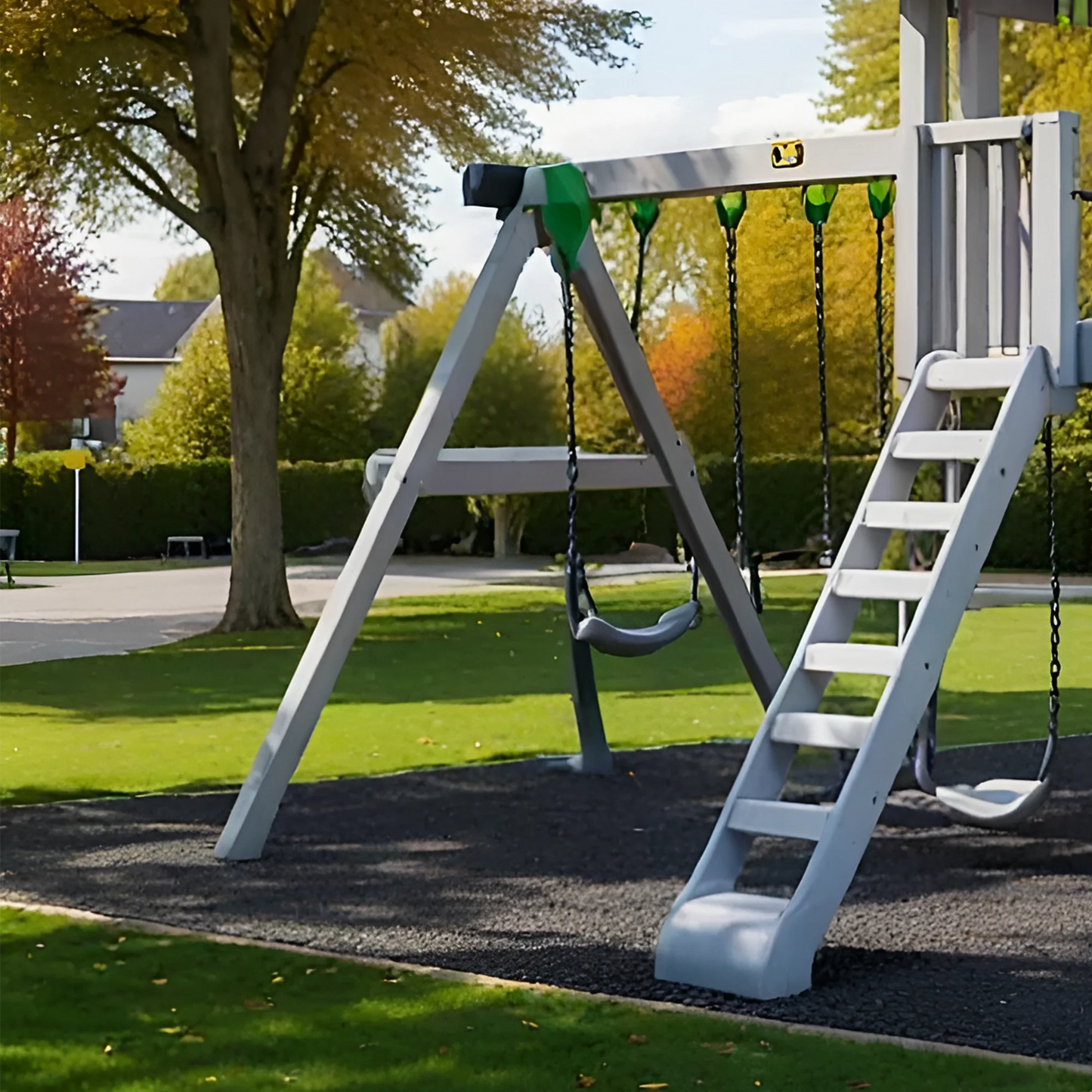 Large Wooden Swing Set with Playhouse, Slide & Swings – Outdoor Backyard Playground (23.6 ft)