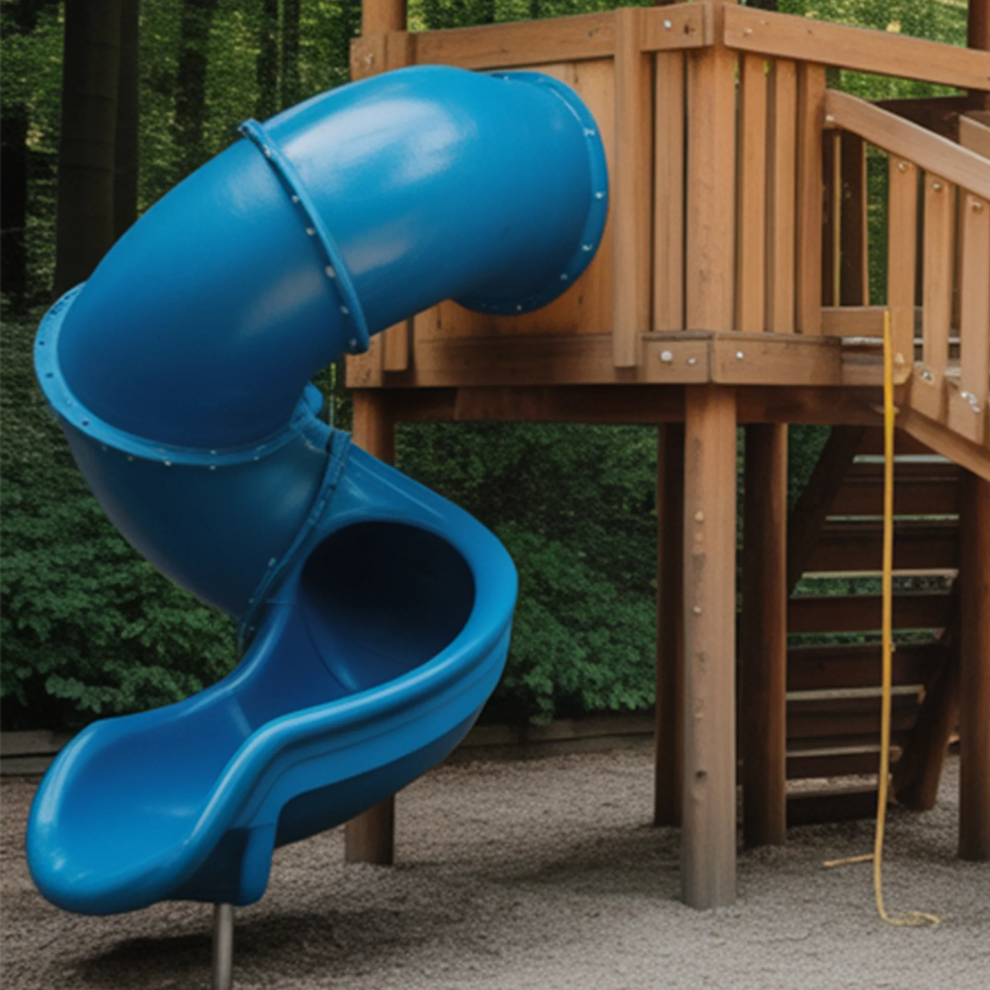 Deluxe Wooden Outdoor Playset with Twin Towers, Spiral Tube Slide, Rock Wall & Clubhouse – 9ft Height x 20ft Length x 10ft Width