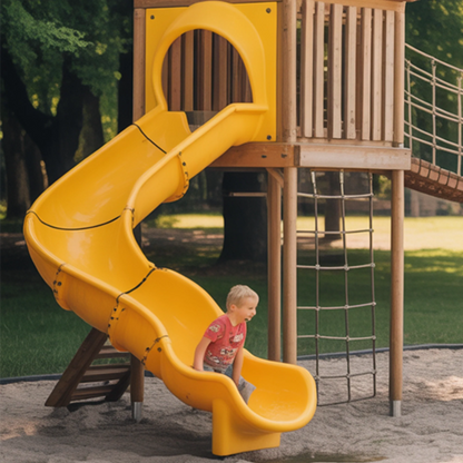Wooden Twin Tower Playhouse with Rope Bridge & Slide | Outdoor Playground for Kids Backyard Adventure