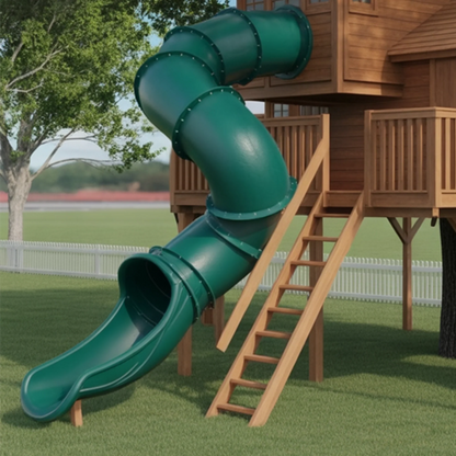 Wooden Treehouse Swingset with Double Tube Slides – Outdoor Playset