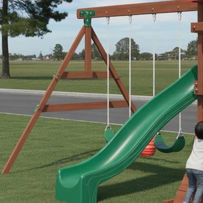 Premium Wooden Swingset with Dual Slides, Climbing Wall & Swing Set – 22ft x 12ft x 9ft Outdoor Playset