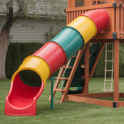 Wooden Swingset with Spiral Tube Slide, Straight Slide & Swings – Kids Outdoor Playground