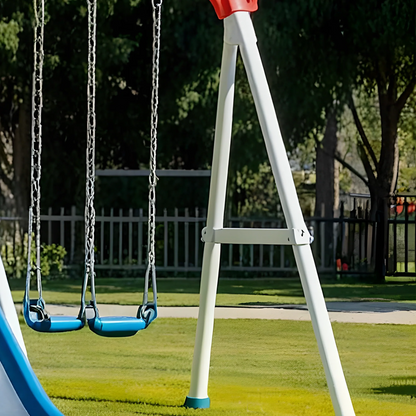 Backyard Wooden Swing Set with Playhouse & Double Slides – Safe for Kids