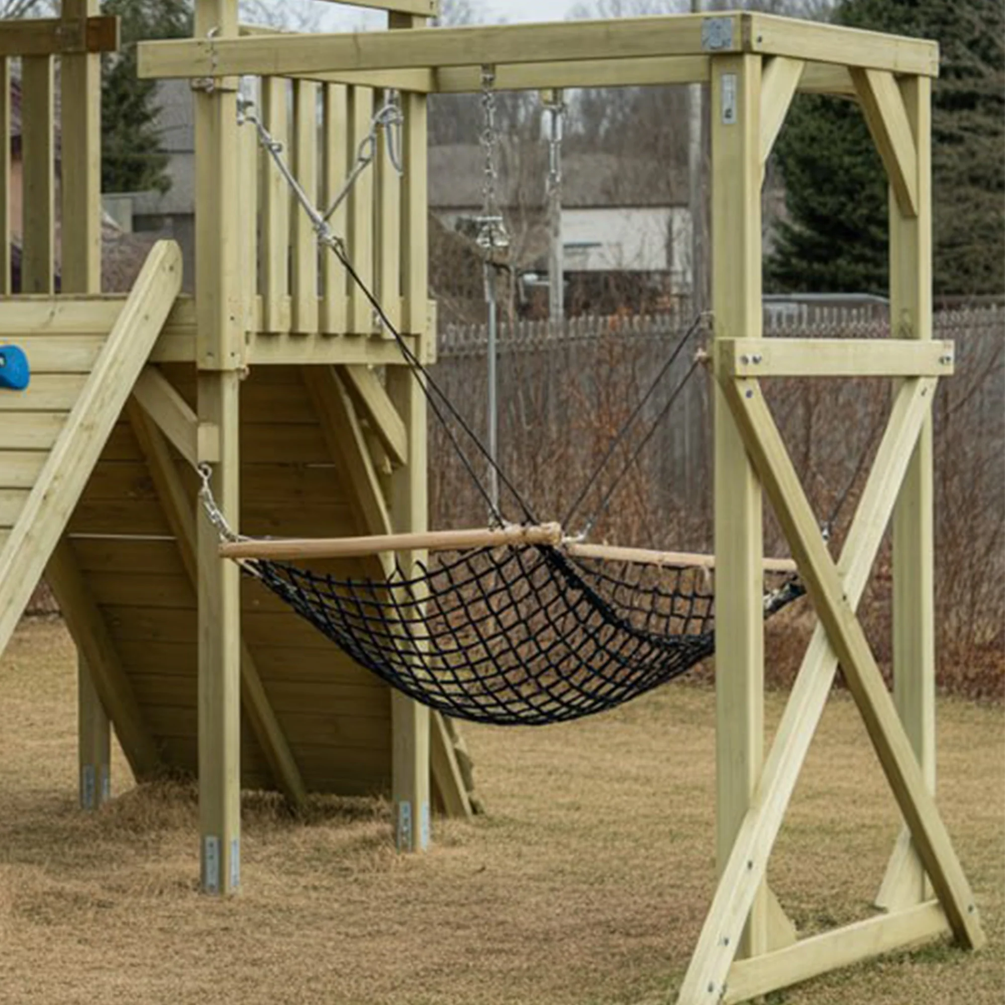 Outdoor Wooden Playset with Slide, Climbing Wall, Hammock Swing & Covered Playhouse | 22ft x 12ft x 9ft