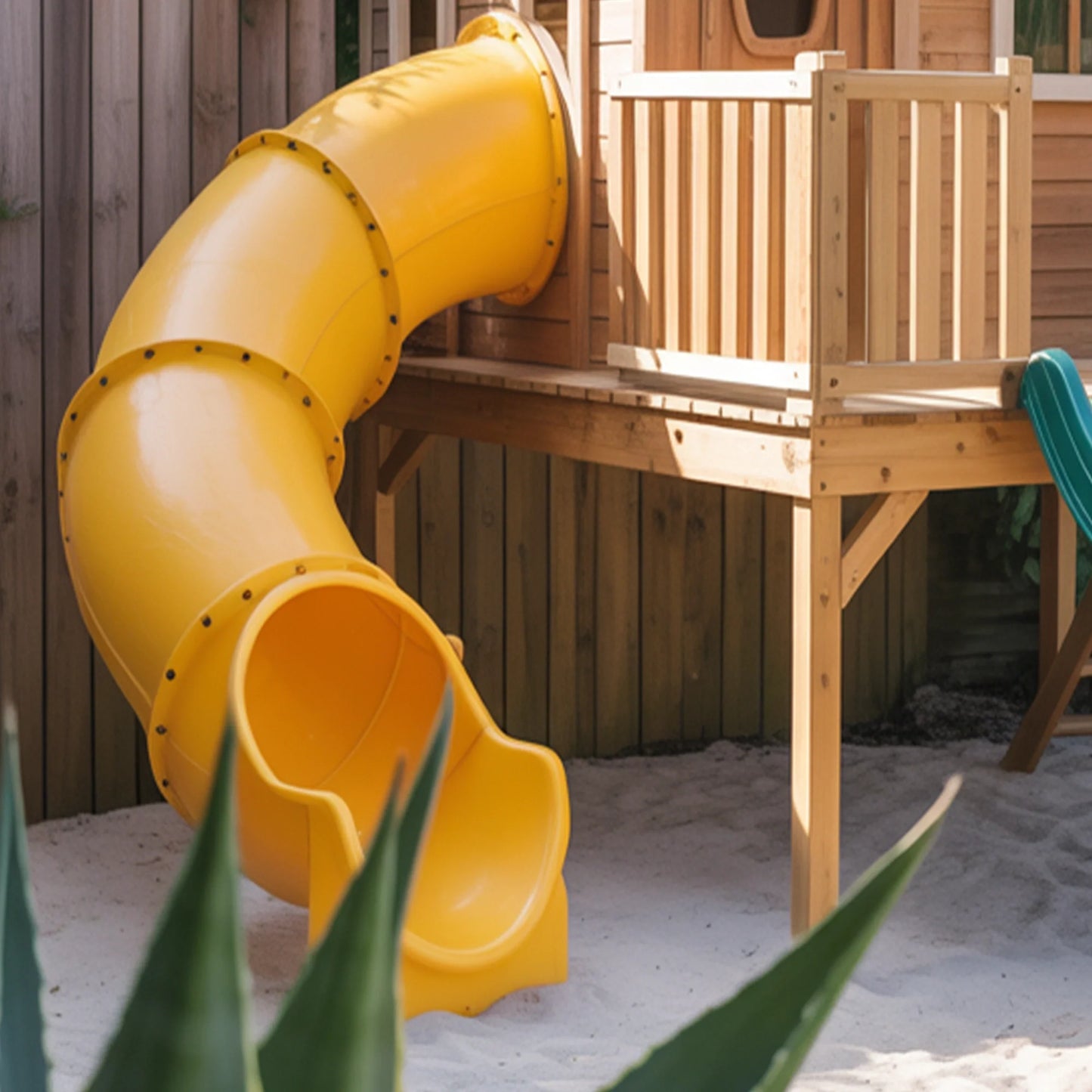 Wooden Outdoor Playhouse with Spiral & Straight Slides, Swings | Large 22x12x9 ft Kids Playground