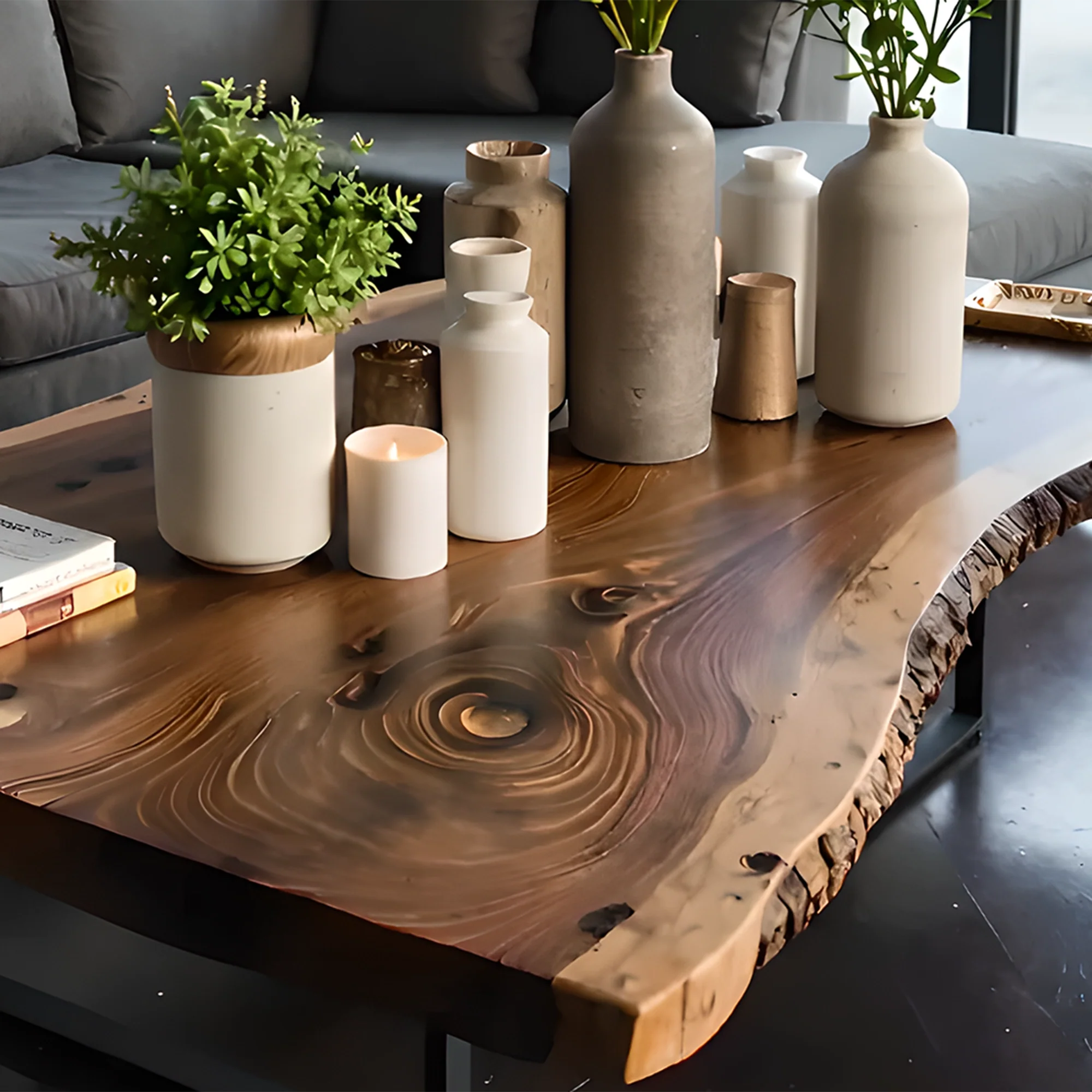 Large Rustic Coffee Table Made from Recycled Solid Wood Handcrafted Furniture Custom Live Edge Table Furniture Gifts 