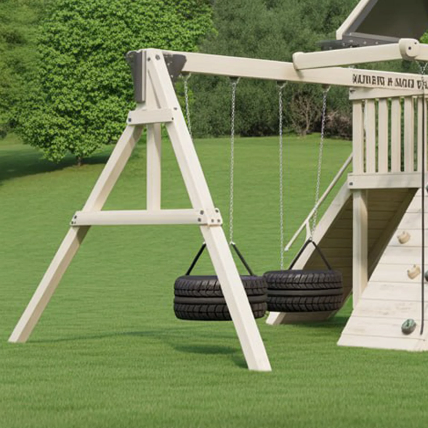 Backyard Wooden Playground Set with Slide, Swings & Adventure Tower