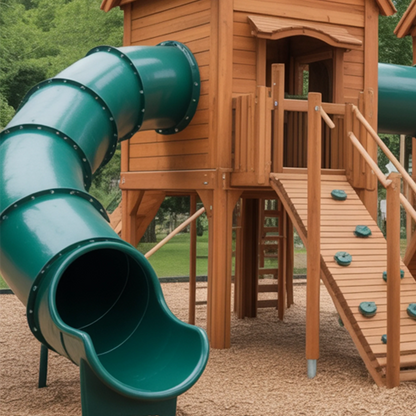 Wooden Kids Playhouse with Tube & Straight Slide | 12x12x9 ft Outdoor Playground