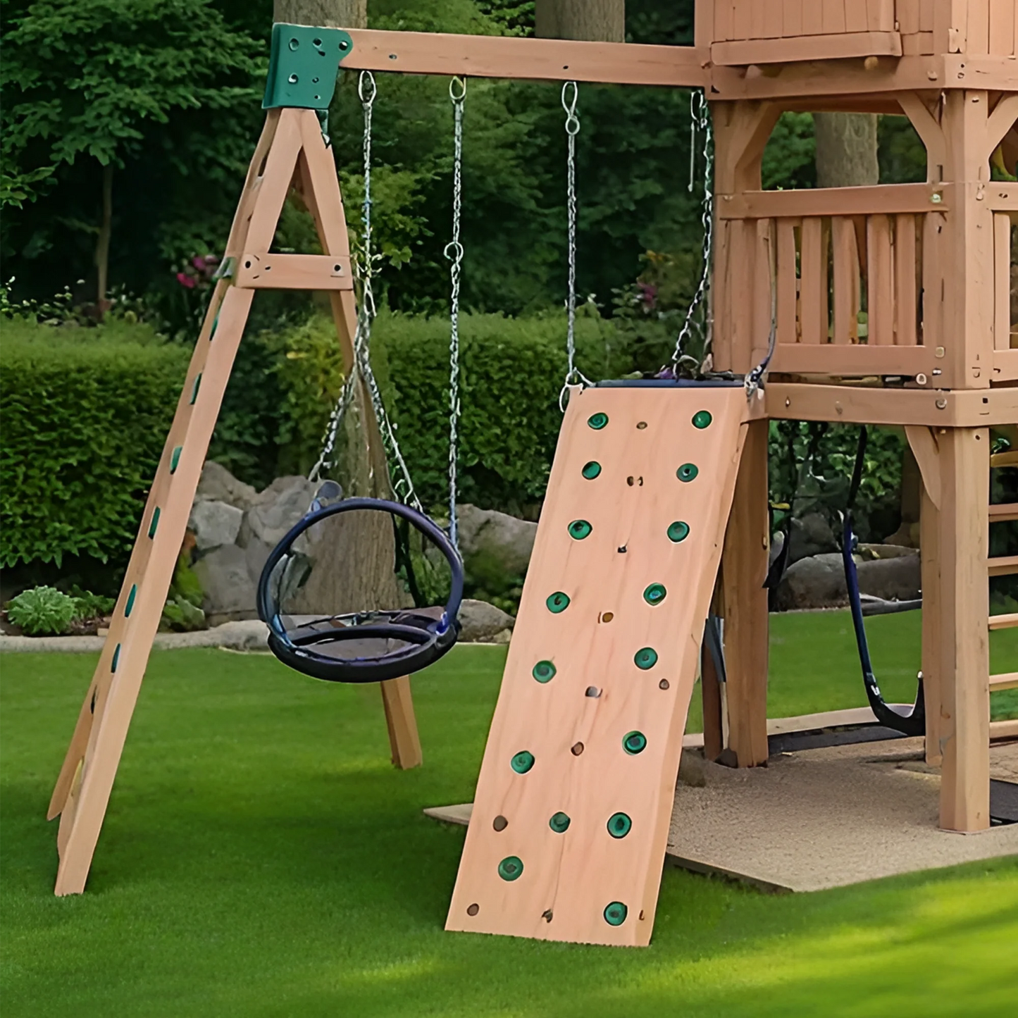 Outdoor Wooden Playground with Swings, Slides & Climbing Wall for Kids
