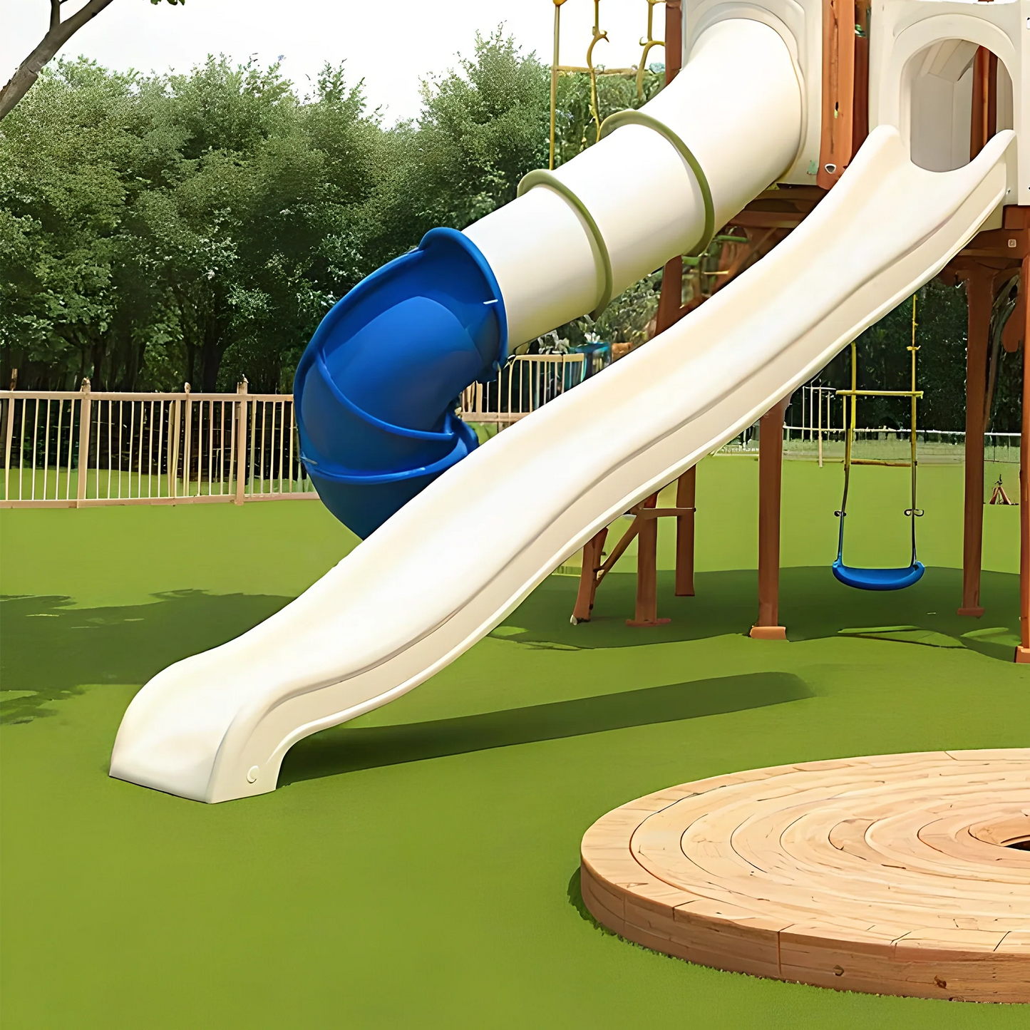 Wooden Swingset with Double Towers, Tube Slide & Swings – Kids Outdoor Playground