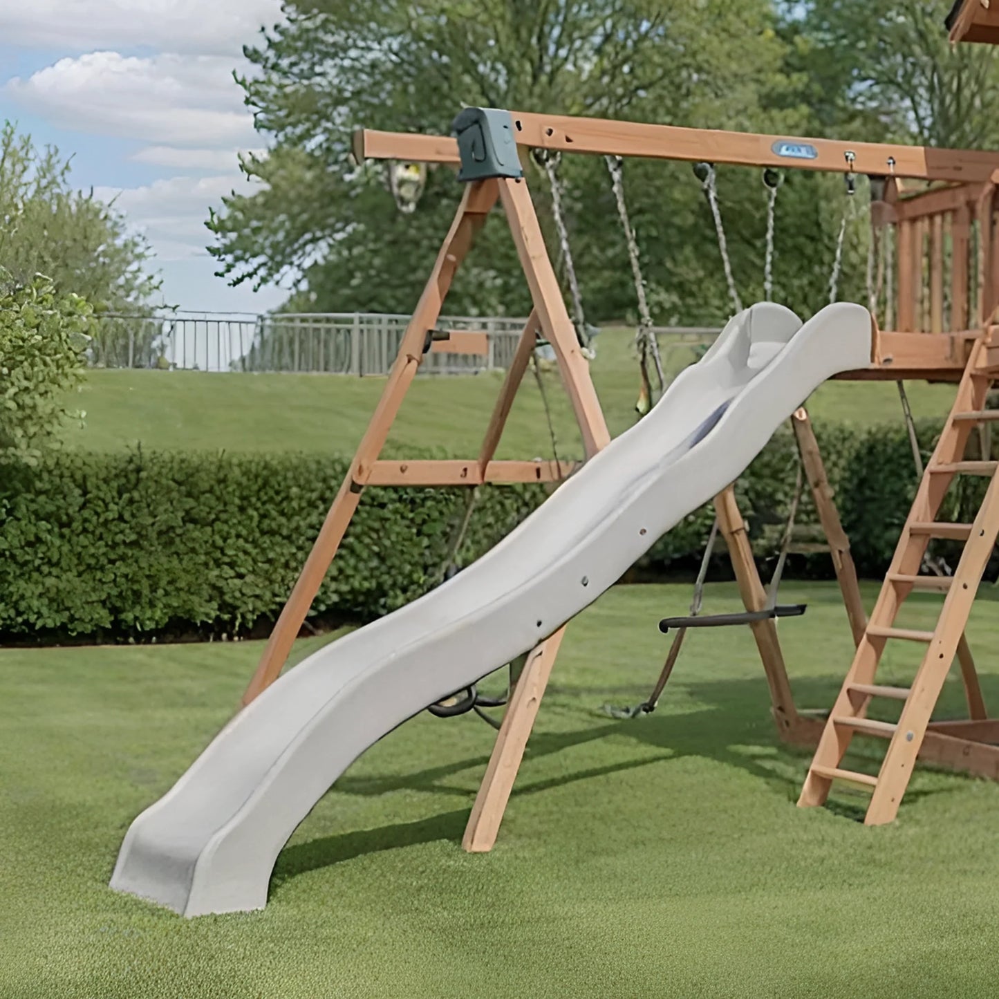 Large Outdoor Swing Set with Playhouse, Double Slides & 3 Swings
