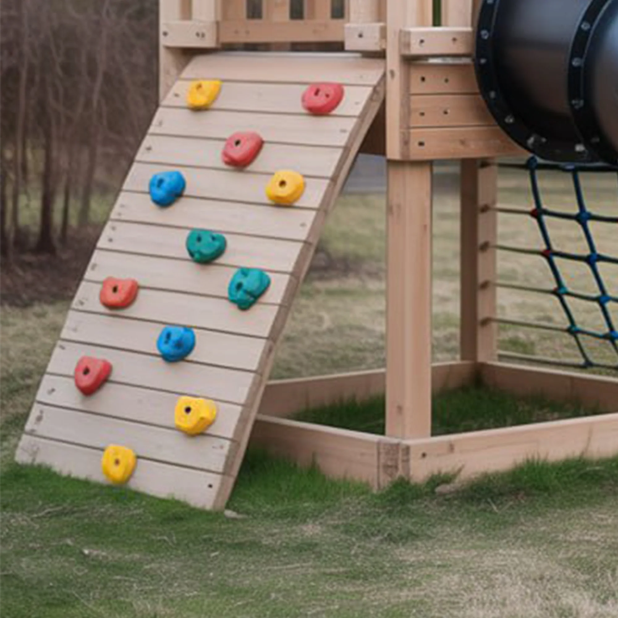 Backyard Wooden Playset with Tube Slide, Rock Climbing Wall & Double Hammock – 22x12x9 ft Outdoor Playground