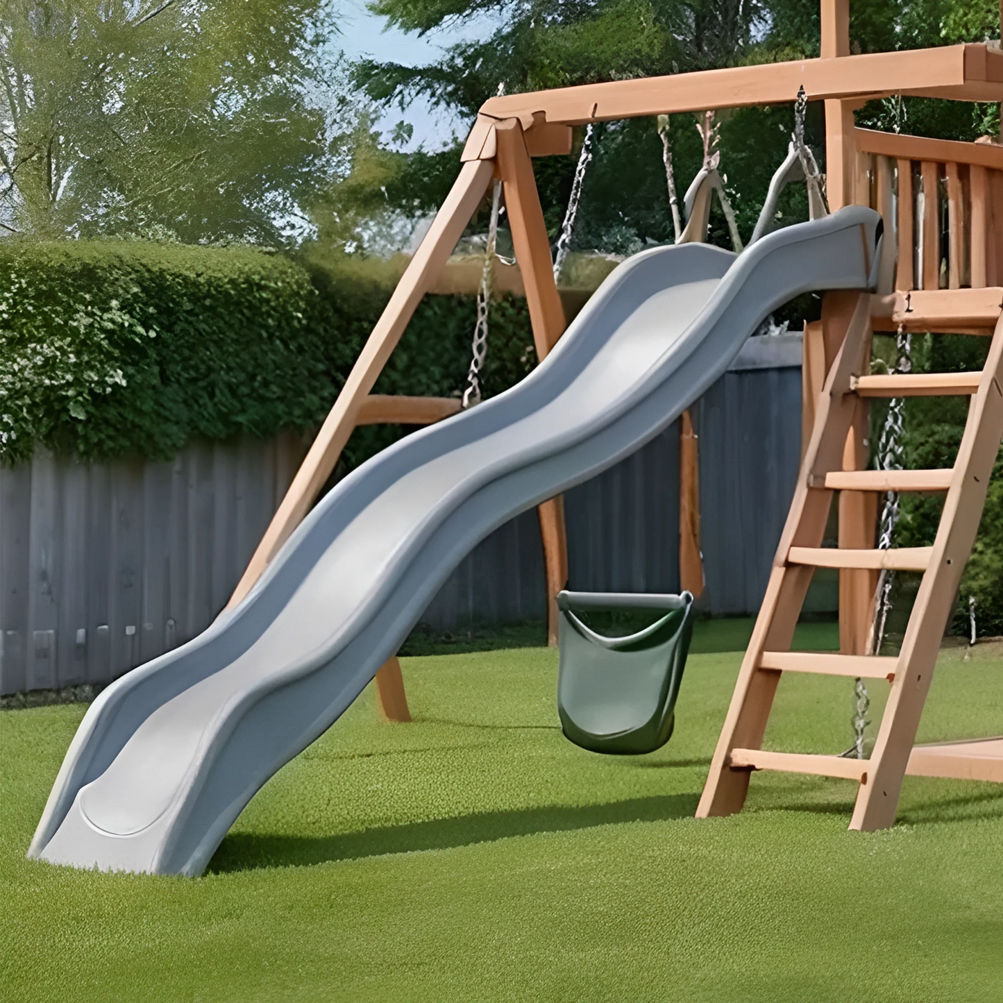 Large Wooden Swing Set – Outdoor Playhouse, Slide & Dual Swings for Safe Kids Play
