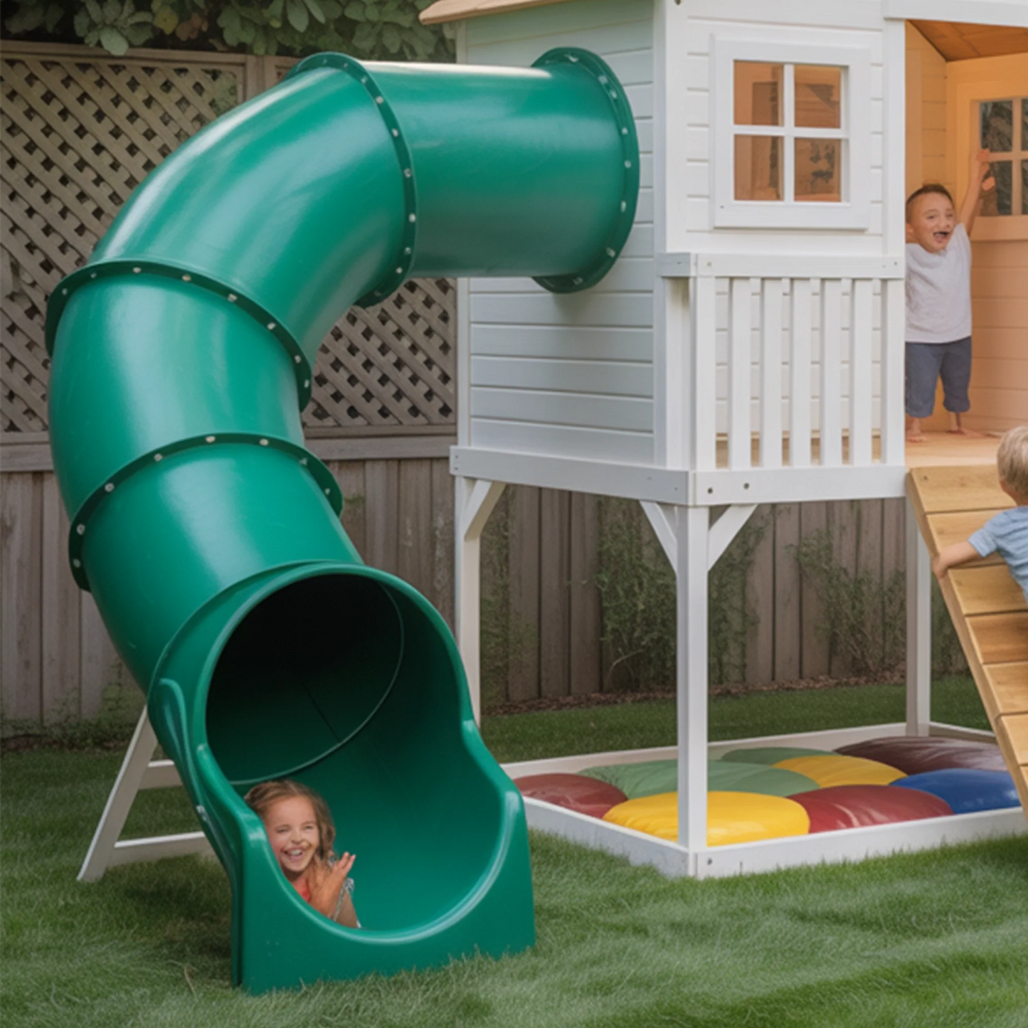 Modern Wooden Swingset with Slide & Playhouse – Outdoor Kids Playground