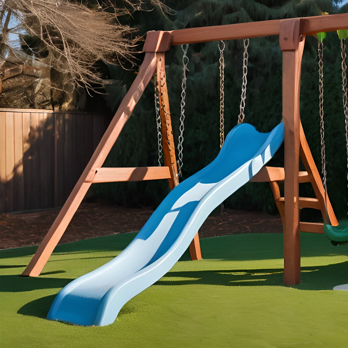 Backyard Playground Swing Set – Wooden Playhouse with Slide and Safe Kids Swings