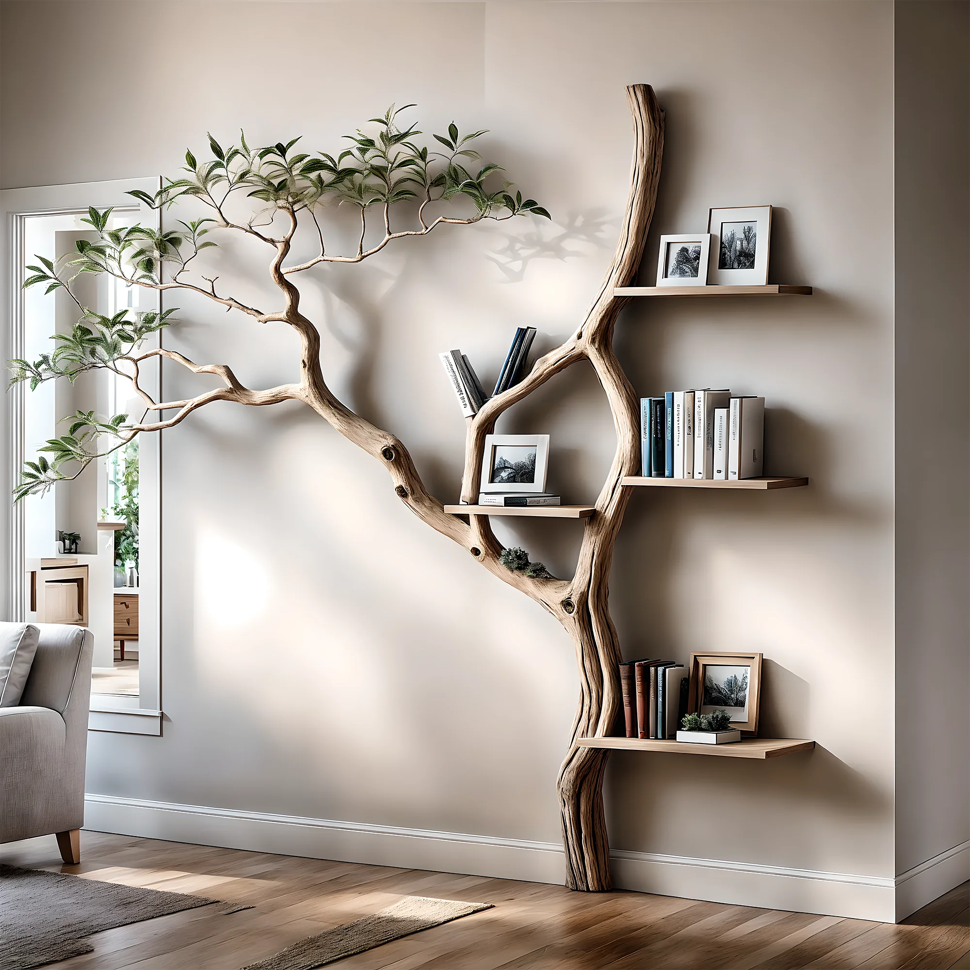 Solid wooden bookshelf, decorative floating shelf 