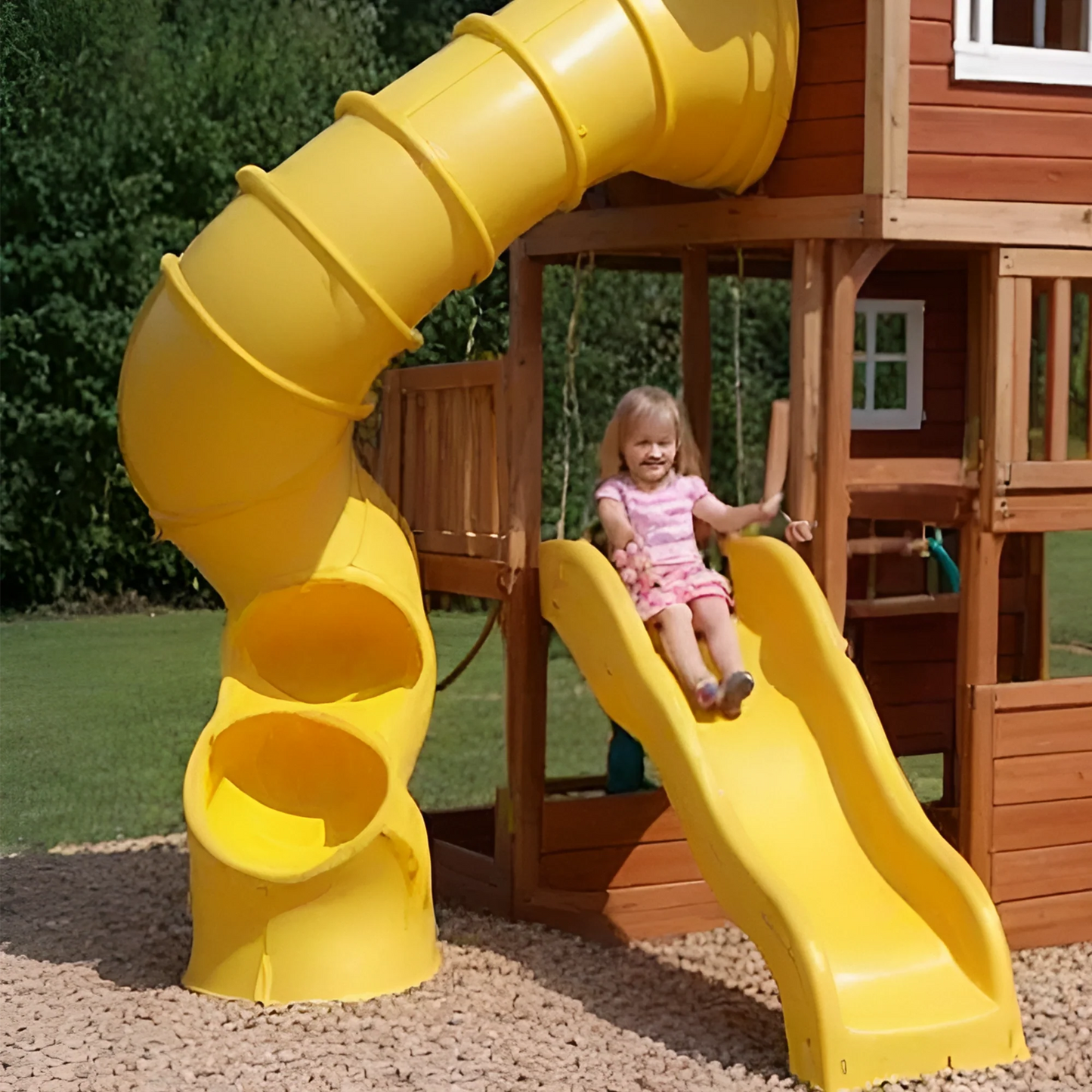 Heavy-Duty Wooden Swingset with Spiral Slide & Double Towers