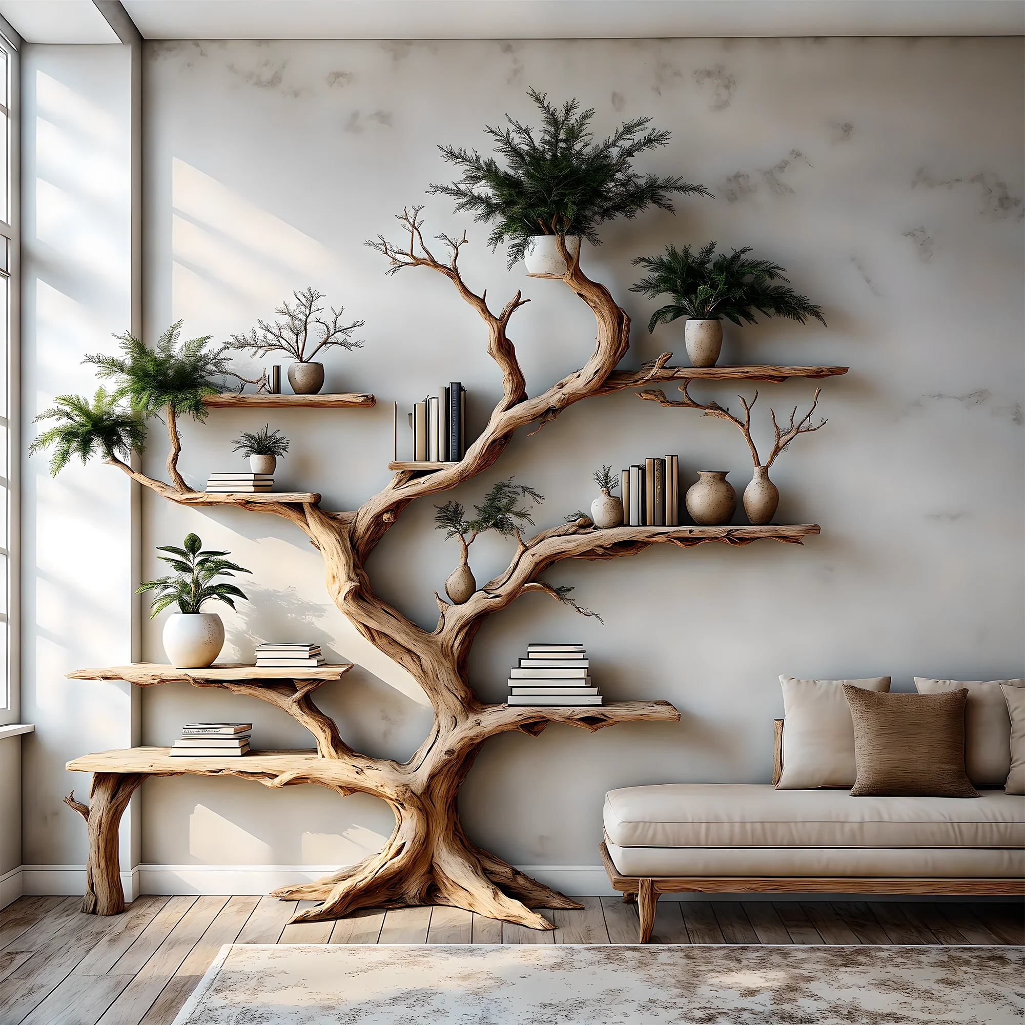 Tree-shaped wooden bookshelf, perennial wooden bookshelf, children's room decorative bookshelf 