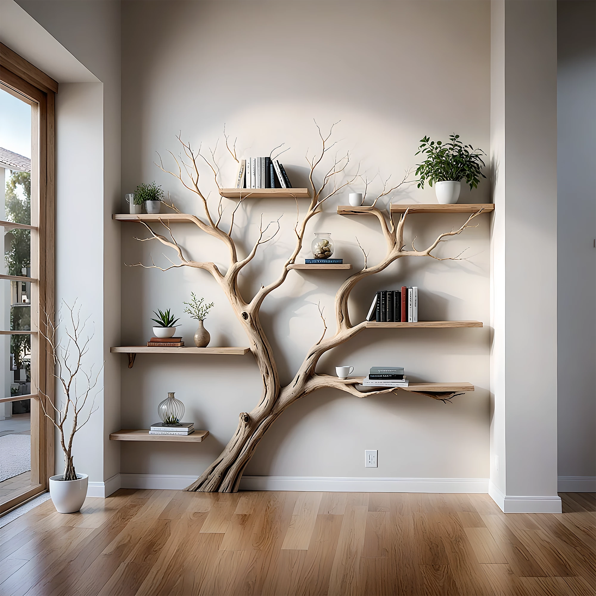 Product display shelves, balcony decoration shelves, tree branch shaped bookshelf 