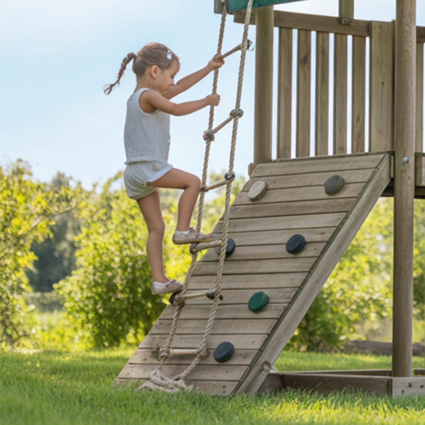 Wooden Swingset with Slide, Climbing Wall & Ladder – Kids Outdoor Playground