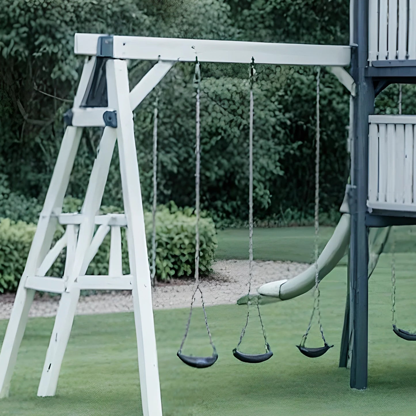 Safe Outdoor Playset for Kids – Wooden Playhouse, Climbing Ladder, Swings & Slides