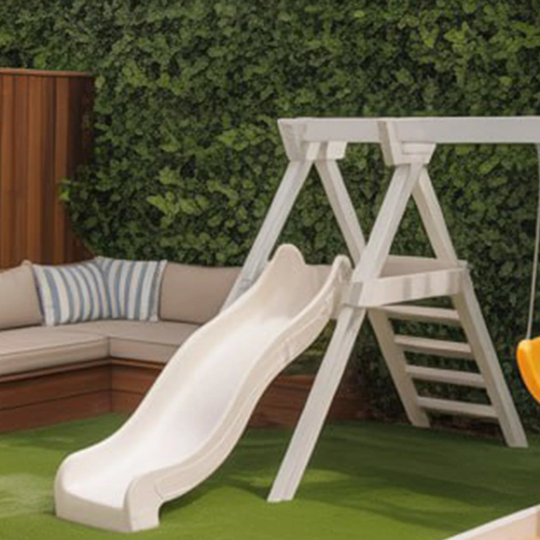 Modern Outdoor Wooden Playset with Slide, Swing & Sandbox – Backyard Playground 22x12 ft, 9 ft Height