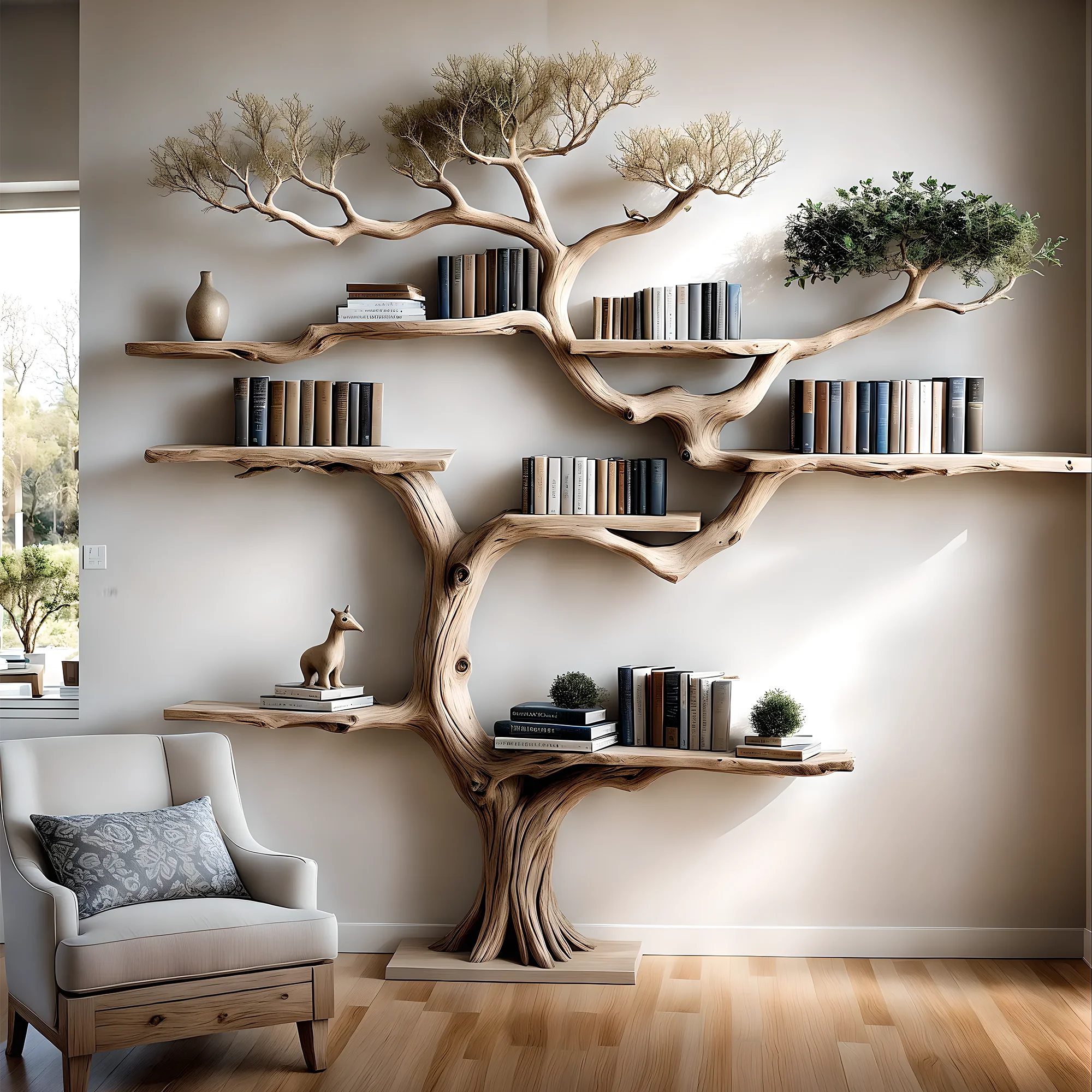 floating bookshelf tree shaped bookshelf old wooden bookshelf, driftwood 