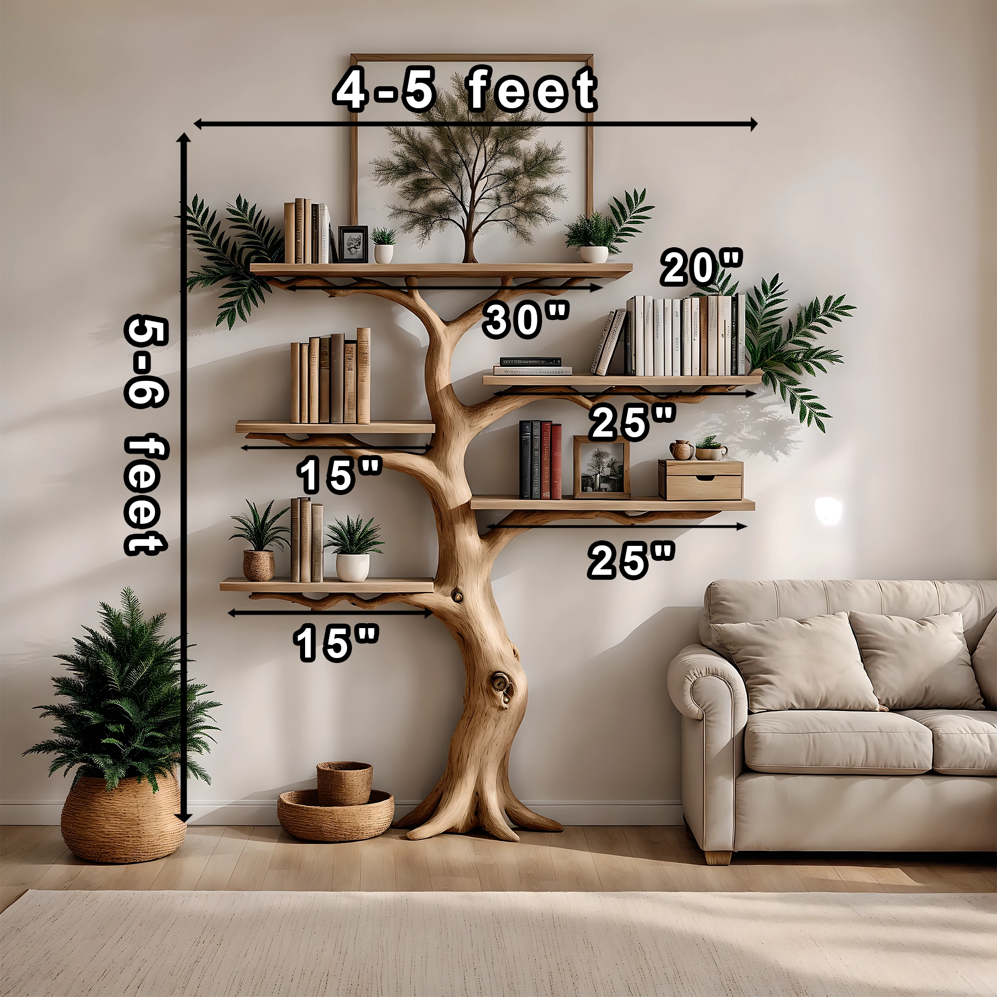 Tree-shaped solid wood floating corner bookshelf wall-mounted bookshelf bookcase handmade furniture decoration for home christmas gift 